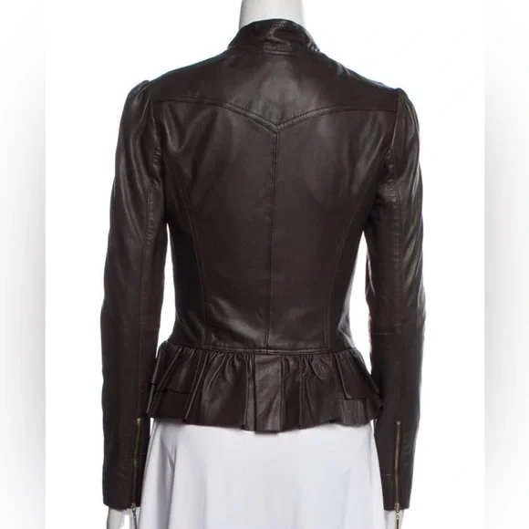 Ted Baker Great Dark Brown Leather Biker Jacket - Picture 3 of 7